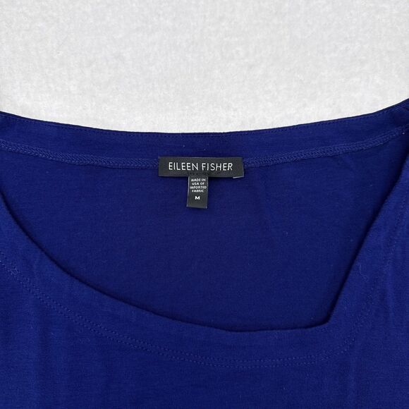 Eileen Fisher Dress Size Medium Blue Shirt Jersey Shift Sleeveless Stretchy - Picture 3 of 6